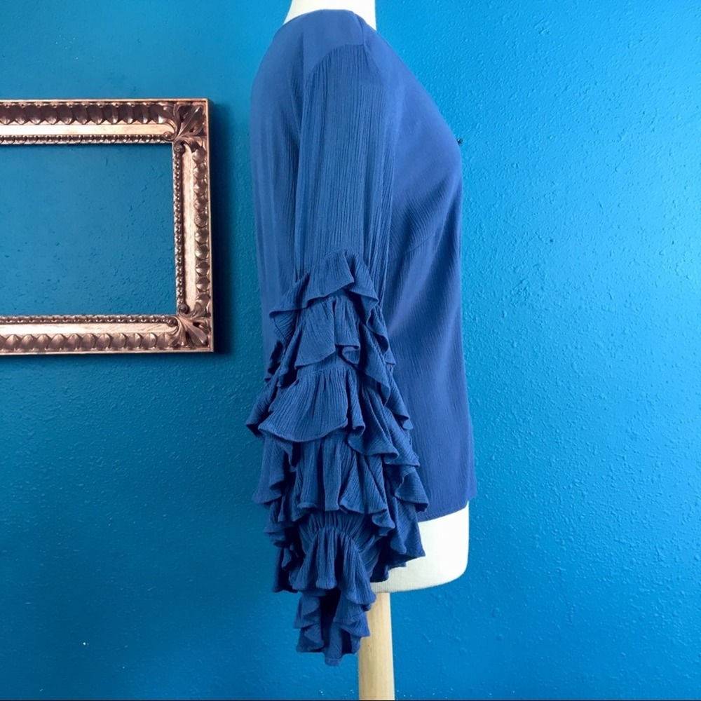Guest Editor blue tiered ruffle sleeve blouse M - Picture 4 of 6